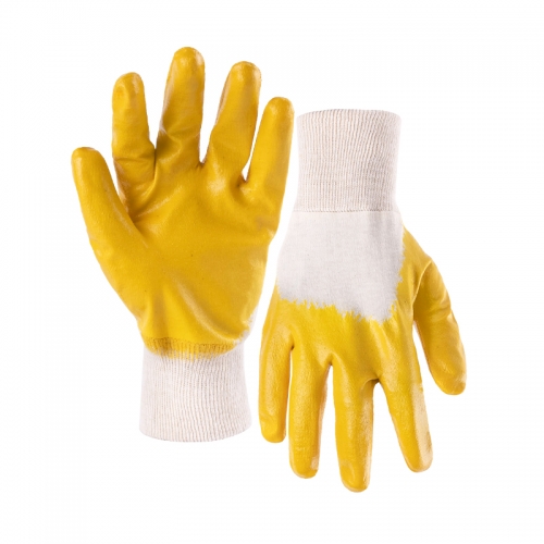 Interlock liner shell nitrile smooth half coated gloves