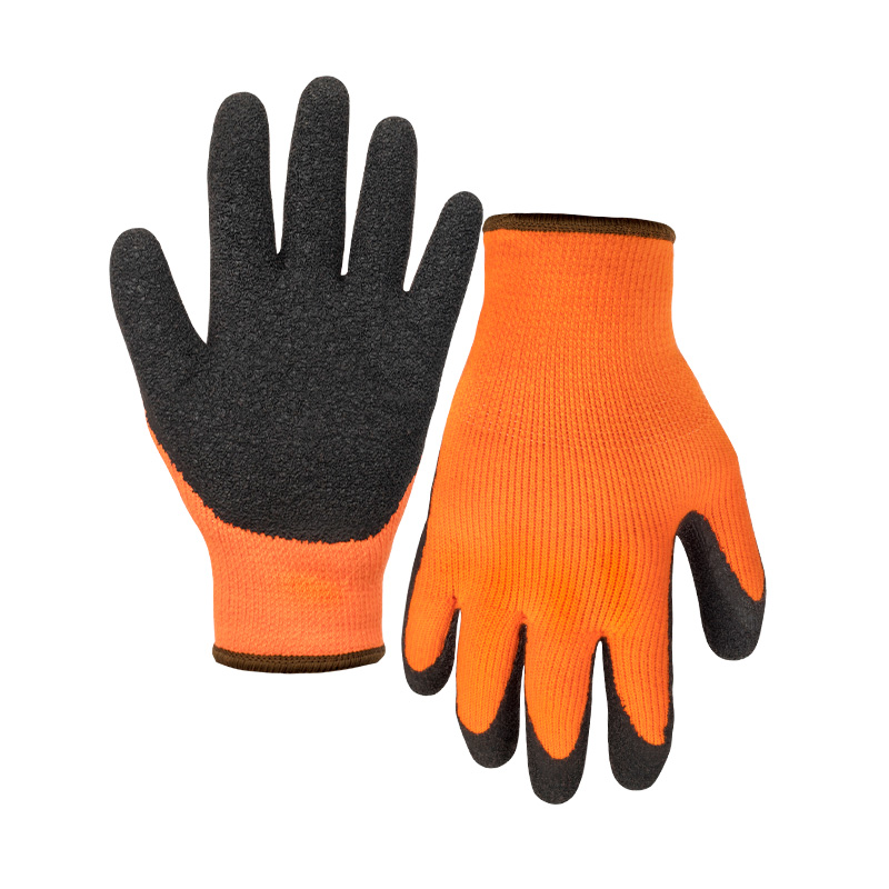 7G acrylic napping shell latex crinkle palm coated gloves