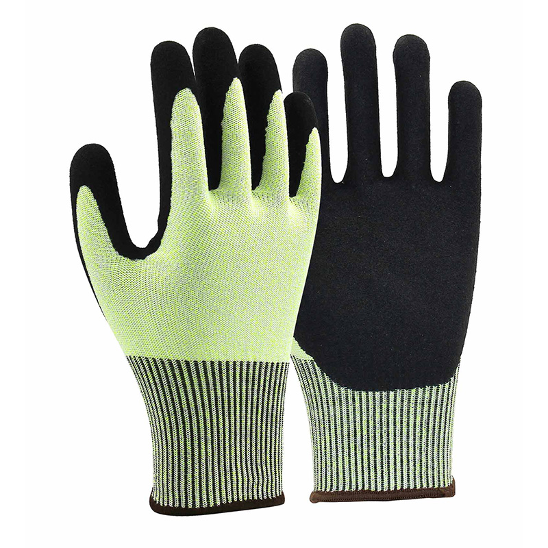 13G cut D/A4 nitrile sandy palm coated gloves-Glass Fibre