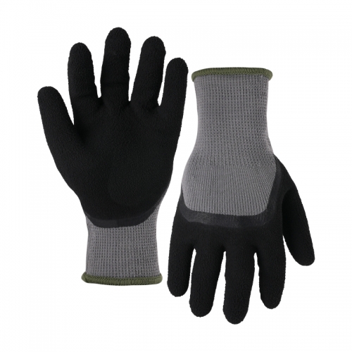 7G polyester terry shell latex foam half coated gloves