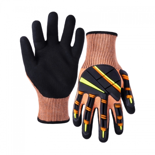 13G cut D/A4 nitrile sandy palm coated gloves with sticked TPR-Glass Fibre