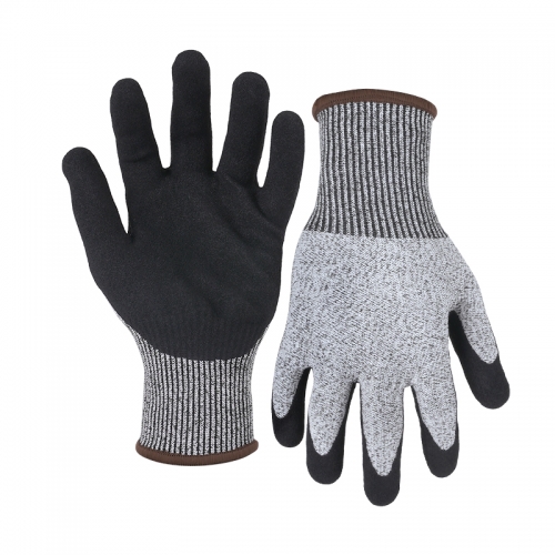 13G cut D/A4 nitrile sandy palm coated gloves-Glass and Steel Free
