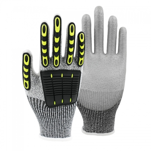 13G cut D/A4 PU palm coated gloves with sewing TPR-Glass Fibre