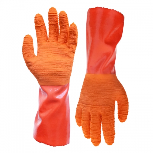 Liquid resistant glove-Fully latex rough crinkle finish with Interlock liner