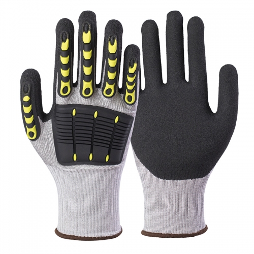 13G cut D/A4 latex sandy palm coated gloves with sewing TPR-Glass Fibre
