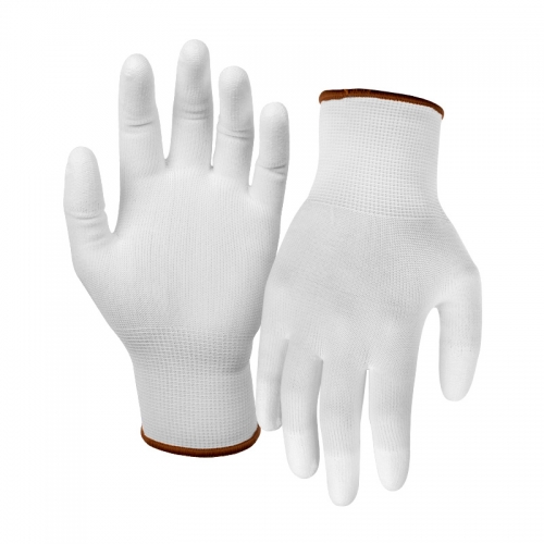 13G nylon shell PU coated gloves with finger tips