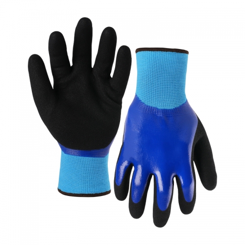 13G polyester/acrylic napping gloves with nitrile sandy double dipping(fully/thumb)