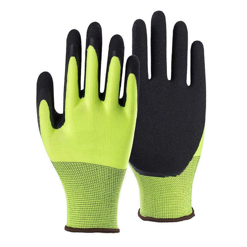15G nylon/spandex shell latex sandy double palm coated gloves