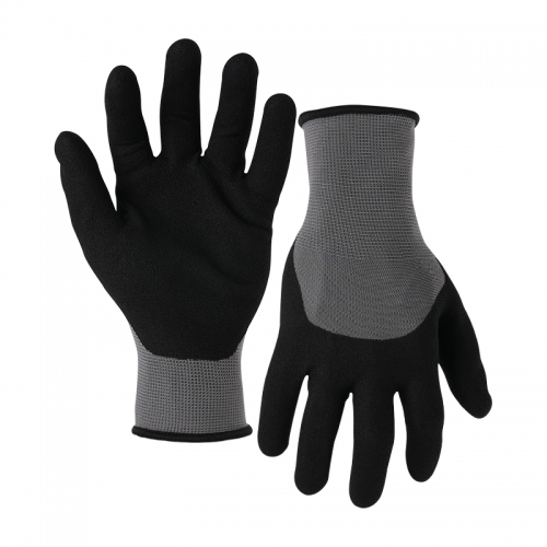 15G polyester/acrylic napping shell nitrile sandy half coated gloves