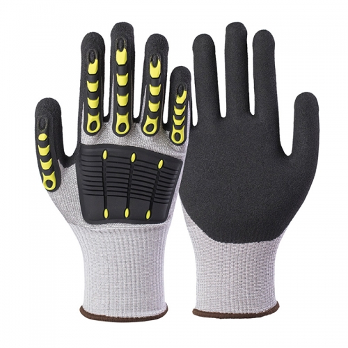 15G polyester shell nitrile sandy palm coated gloves with sewing TPR