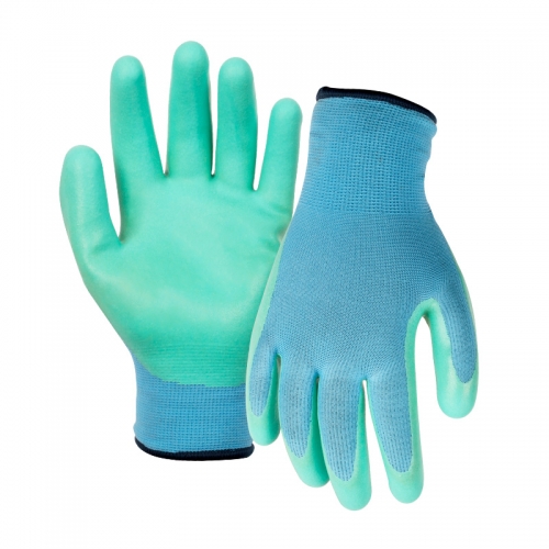 15G polyester/acrylic napping shell latex foam palm coated gloves
