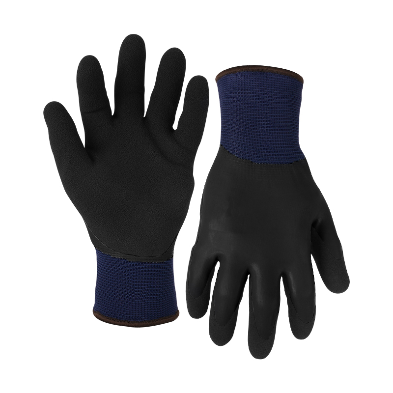 13G polyester/acrylic napping shell latex sandy palm coated gloves