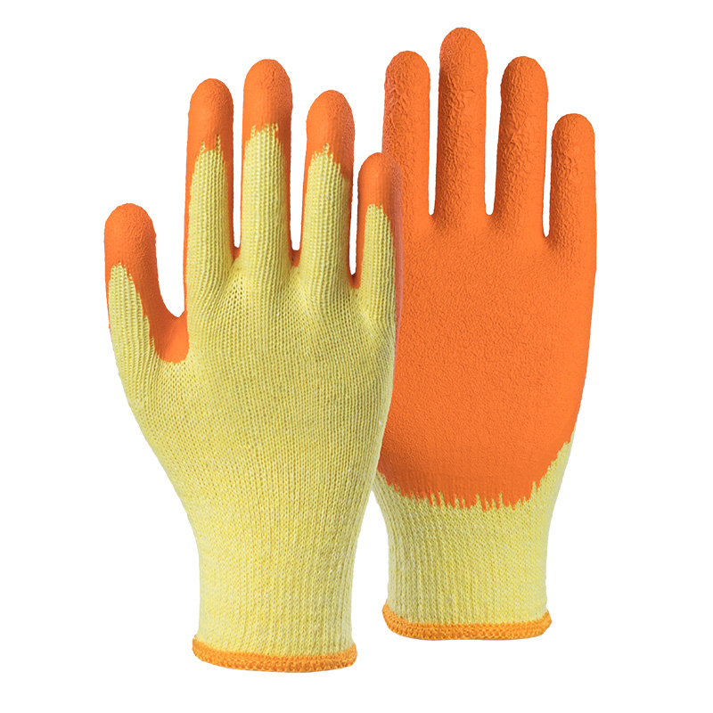 10G poly/cotton shell latex crinkle palm coated gloves