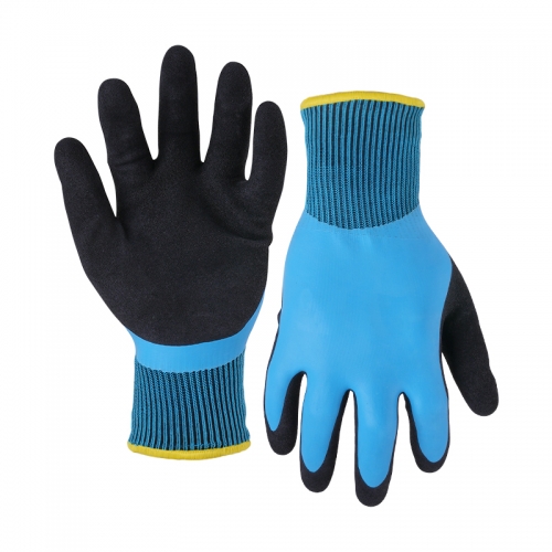 13G polyester/acrylic shell latex sandy double coated gloves(fully/thumb)