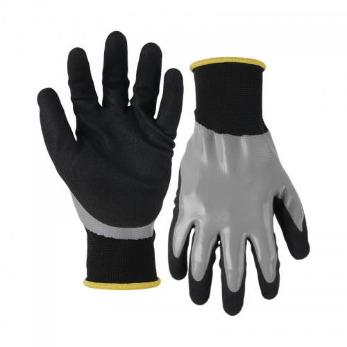 13G polyester shell nitrile sandy double coated gloves(fully/palm)