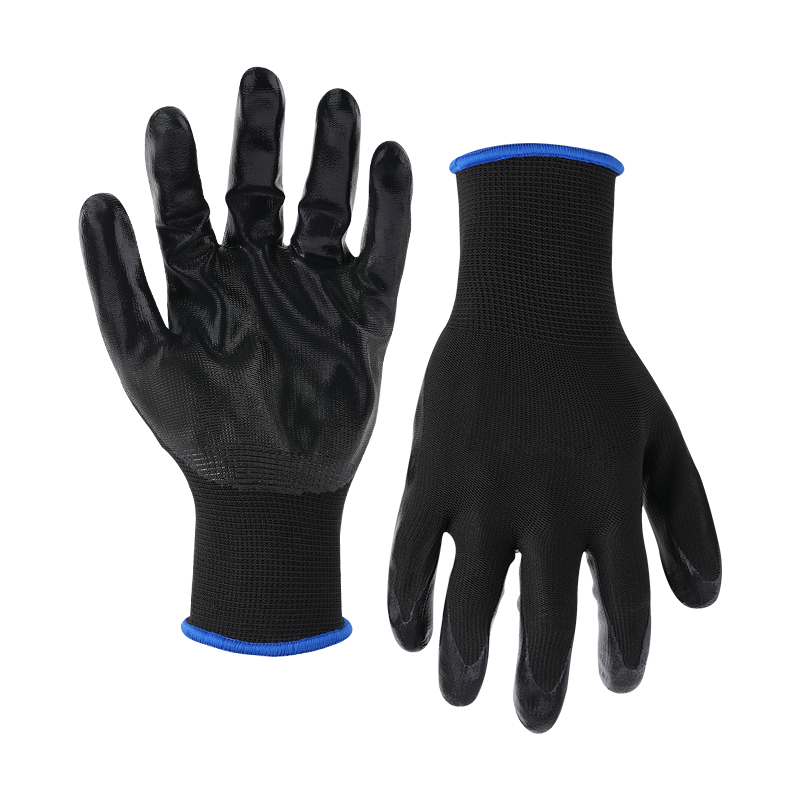 13G polyester shell nitrile smooth palm coated gloves