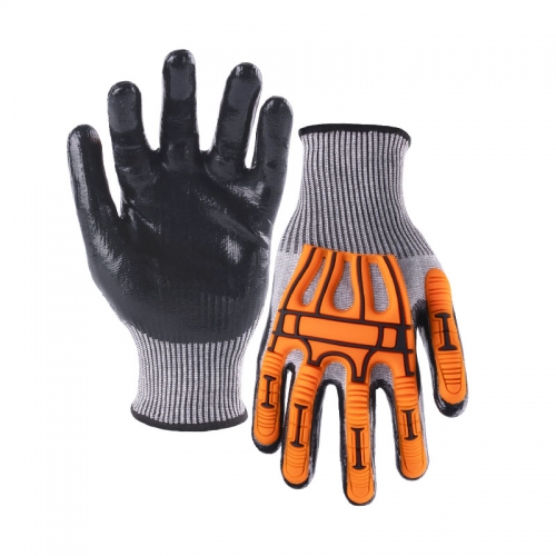 13G cut C/A3 nitrile smooth palm coated gloves with sticked TPR-Glass Fibre