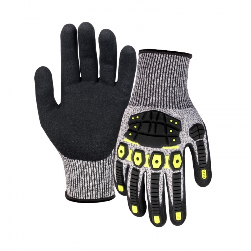 13G cut C/A3 nitrile sandy palm coated gloves with TPR-Glass Fibre