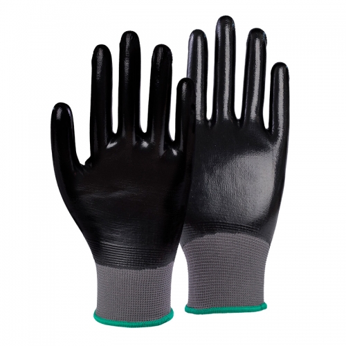 15G polyester shell nitrile smooth fully coated gloves