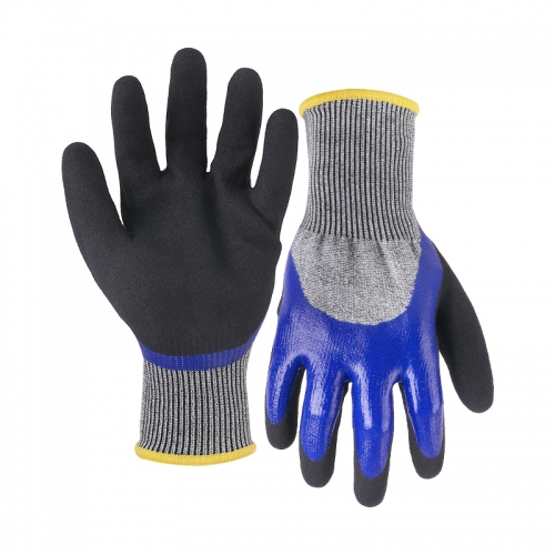 13G cut D/A4 nitrile sandy double coated gloves(half/palm)-Glass and Steel Free