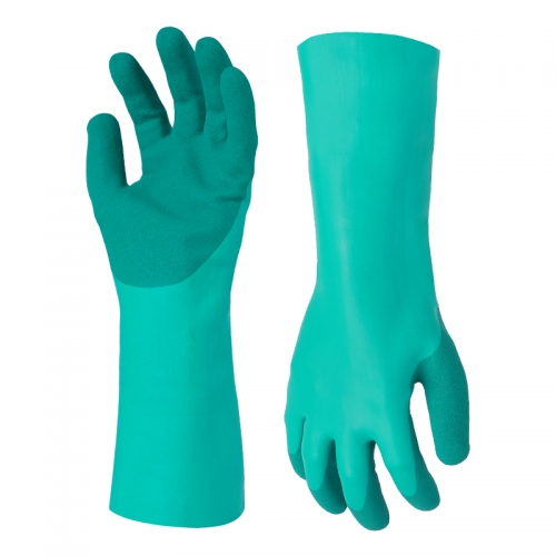 Chemical resistant nitrile coated glove with cut protection 
