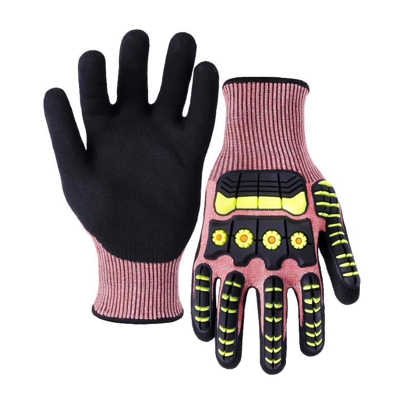 13G cut D/A4 nitrile sandy palm coated gloves with sticked TPR-Glass Fibre