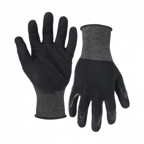 13G polyester shell nitrile sandy double palm coated gloves