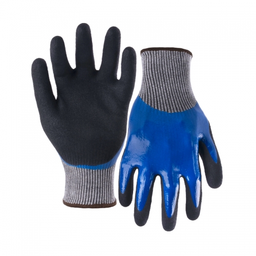 13G cut F/A6 nitrile sandy double coated gloves(fully/palm)-Steel